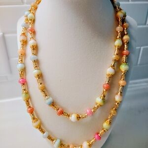Multicolor Pastel Acrylic Beaded Necklace with Gold-tone Accents